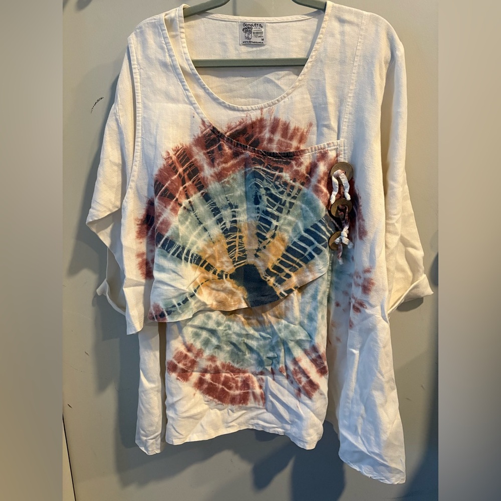 Cream colored Linen Made in Turkey Loose Fitting Top by Completo Hippy
